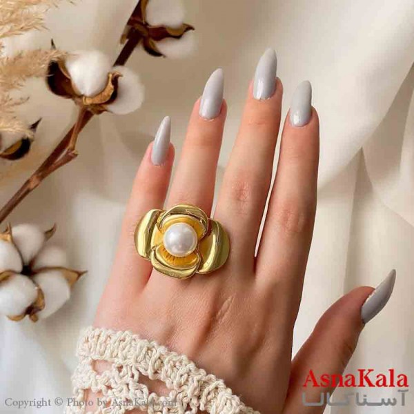 انگشتر زنانه استیل مینیمال مدل گل برجسته مرواریدی کد ANG19834W