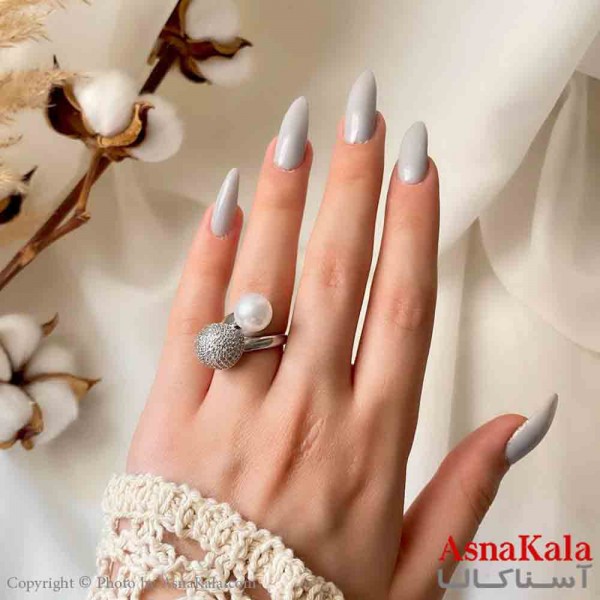 انگشتر زنانه استیل مینیمال مدل گوی و مروارید کد ANG19835W
