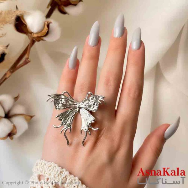 انگشتر زنانه استیل مینیمال مدل پاپیون ترند نقره ای کد ANG19838W