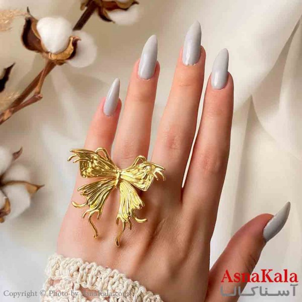 انگشتر زنانه استیل مینیمال مدل پاپیون ترند طلایی کد ANG19839W