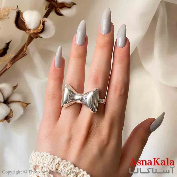 انگشتر زنانه استیل مینیمال مدل پاپیون نقره ای کد ANG19843W