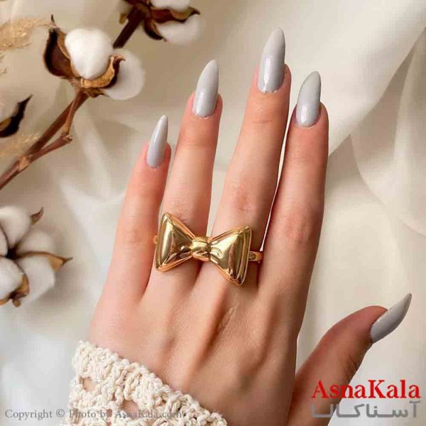 انگشتر زنانه استیل مینیمال مدل پاپیون طلایی کد ANG19844W