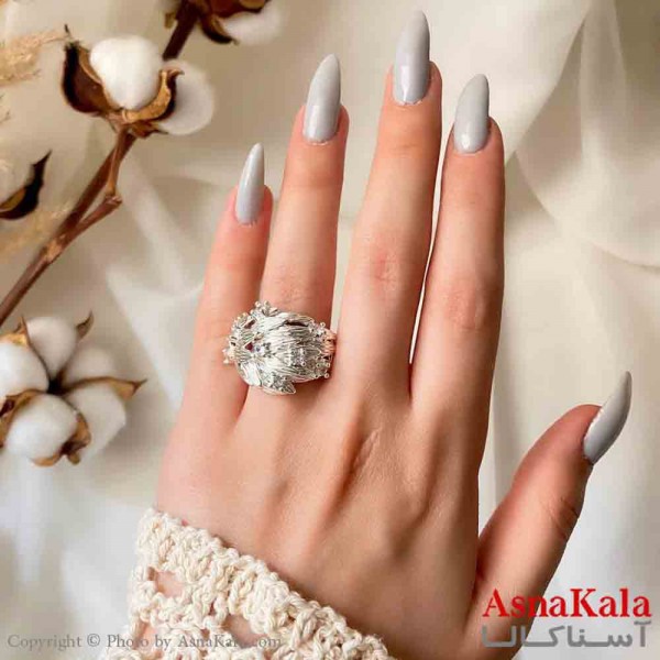 انگشتر زنانه استیل مینیمال مدل برگ شیک نقره ای کد ANG19847W