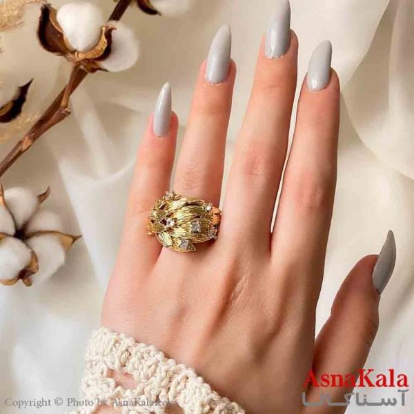 انگشتر زنانه استیل مینیمال مدل برگ شیک طلایی کد ANG19848W