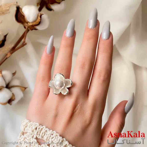انگشتر زنانه استیل مینیمال مدل گل مرواریدی کد ANG19851W