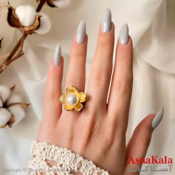 انگشتر زنانه استیل مینیمال مدل گل مرواریدی کد ANG19852W
