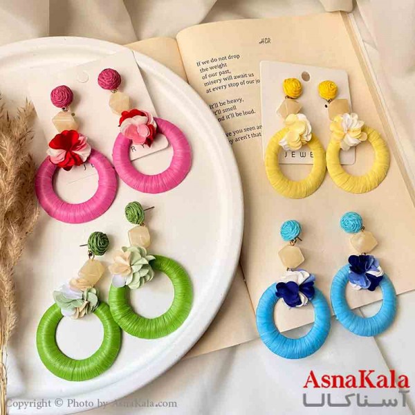 گوشواره تابستانه فشن استیل مینیمال زنانه مدل دایره وگل مدرن کد GSH151637W