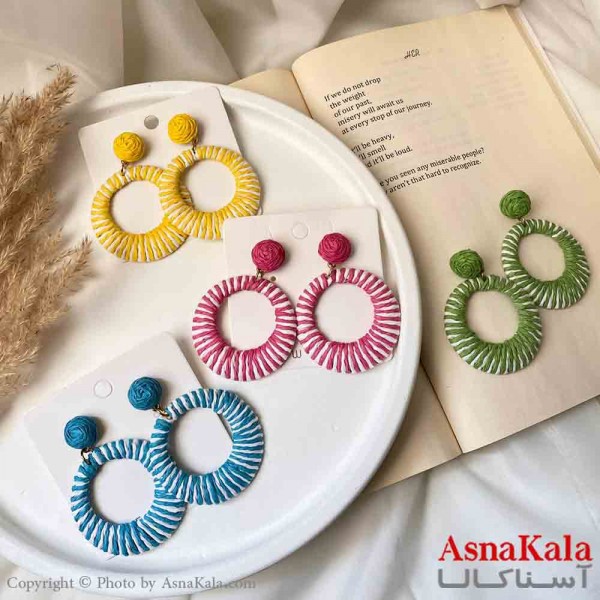 گوشواره تابستانه فشن استیل مینیمال زنانه مدل بیضی راه راه کد GSH151640W