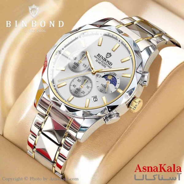 ساعت مردانه بین باند2025 مقاوم دربرابر آب قاب الماسی  کرنوگراف موتور کوارتز کد WTCH11328W