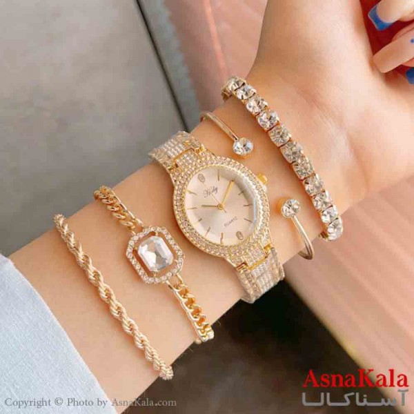 ساعت زنانه هایدی  قاب دورنگین رنگ سیلور  موتور کوارتز  قفل دستبندی  به همراه ۴ عدد دستبند کد WTCH11344W