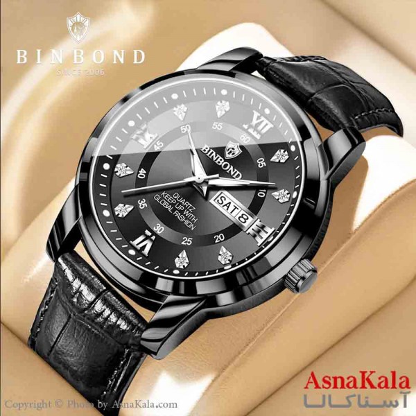 ساعت مردانه بین باند2025 مقاوم دربرابر آب بندچرمی صفحه الماسی شب نما  کد WTCH11358W