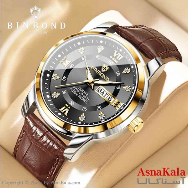 ساعت مردانه بین باند2025 مقاوم دربرابر آب بندچرمی صفحه الماسی   شب نما کد WTCH11363W
