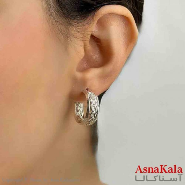 گوشواره دخترانه مینیمال حلقه ای مدرن نقره ای کد GSH151642W