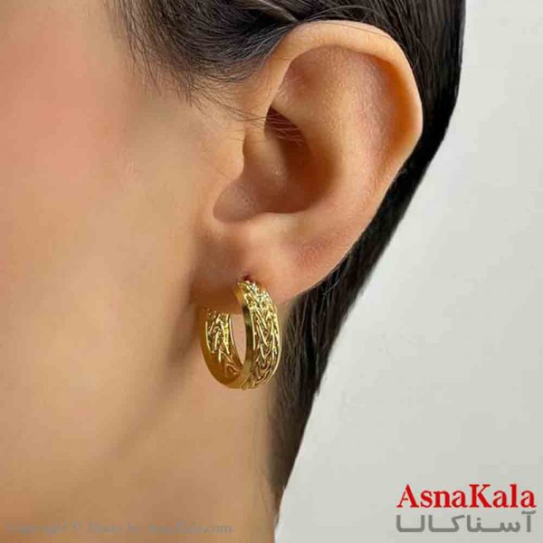گوشواره دخترانه مینیمال حلقه ای مدرن طلایی کد GSH151643W