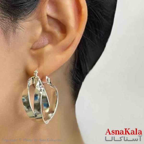 گوشواره دخترانه فشن حلقه ای پیچ رنگ نقره ای کد GSH151650W