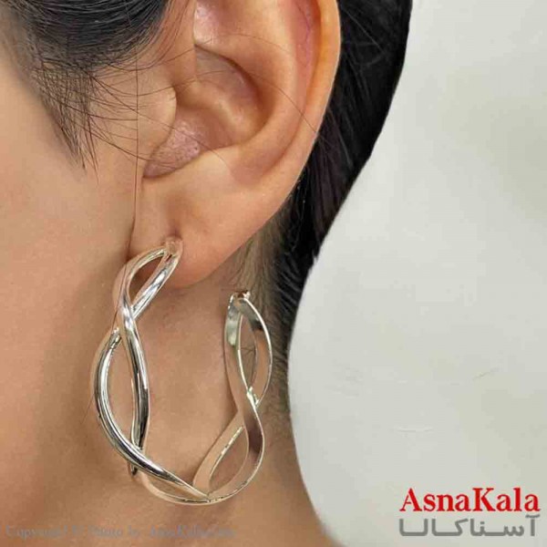 گوشواره دخترانه فشن حلقه ای پیچ فشن رنگ نقره ای کد GSH151654W