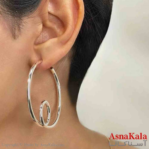 گوشواره دخترانه فشن دوحلقه فشن رنگ نقره ای کد GSH151656W