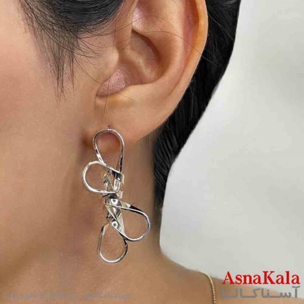 گوشواره دفرمه دخترانه چندپیچ فشن رنگ نقره ای کد GSH151658W