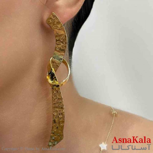 گوشواره دخترانه مینیمال گره آویز فشن رنگ طلایی کد GSH151672W