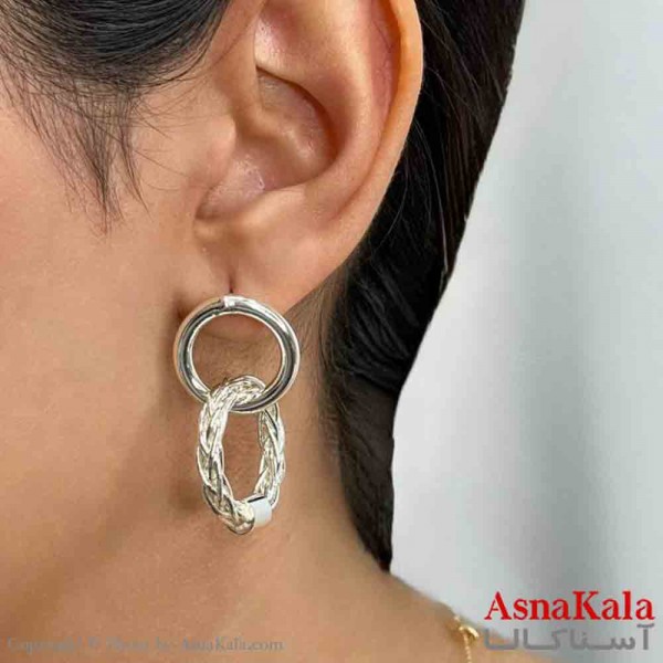 گوشواره دخترانه مینیمال آویز حلقه ای خاص فشن رنگ نقره ای کد GSH151674W