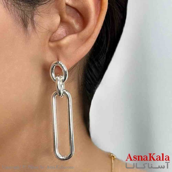 گوشواره دخترانه مینیمال آویز کارتیر فشن رنگ نقره ای کد GSH151676W