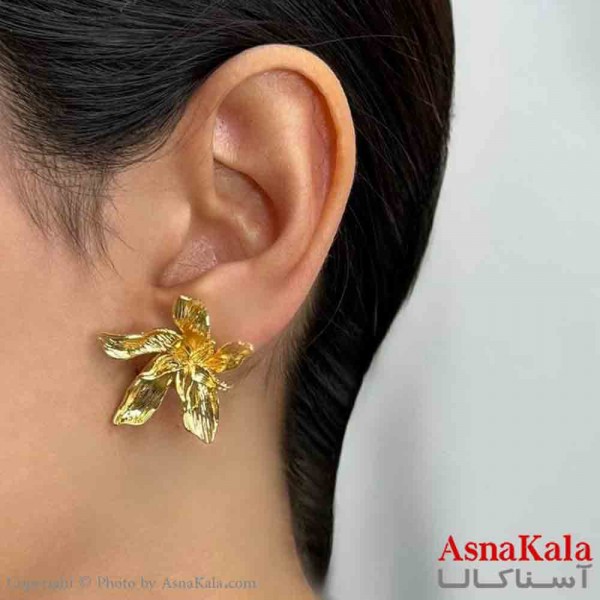 گوشواره دخترانه مینیمال گل فشن رنگ طلایی کد GSH151680W