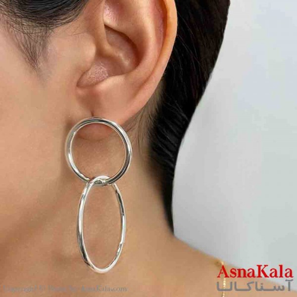 گوشواره دخترانه مینیمال دو حلقه مدرن فشن رنگ نقره ای کد GSH151682W