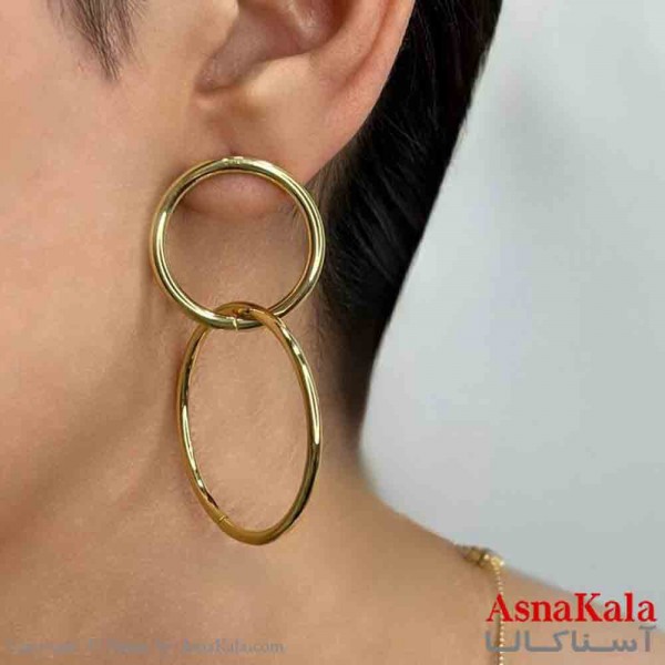 گوشواره دخترانه مینیمال دو حلقه مدرن فشن رنگ طلایی کد GSH151683W