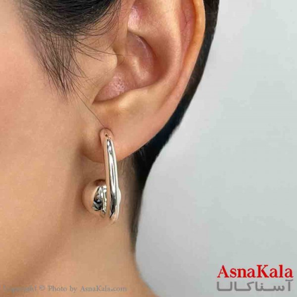 گوشواره دخترانه مینیمال گوی و حلقه  فشن رنگ نقره ای کد GSH151693W