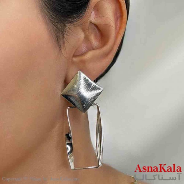 گوشواره دخترانه مینیمال لوزی و مستطیل فشن رنگ نقره ای کد GSH151703W