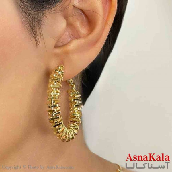 گوشواره دخترانه مینیمال فنری حلقه ای بزرگ فشن رنگ طلایی کد GSH151707W