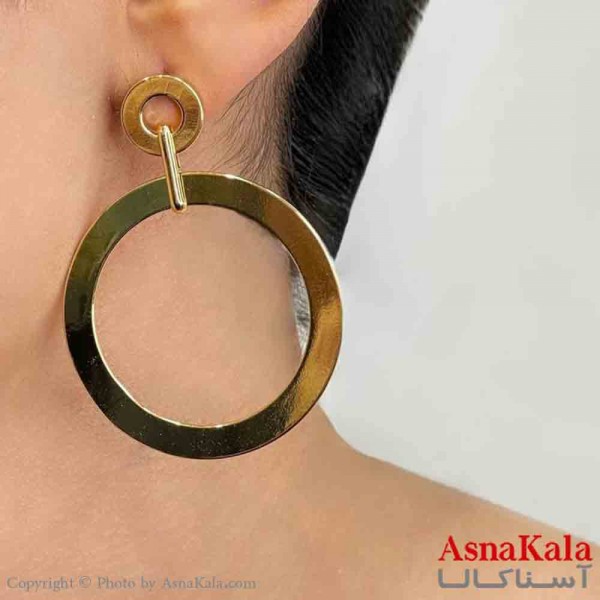 گوشواره دخترانه مینیمال دایره ای بزرگ فشن رنگ طلایی کد GSH151708W