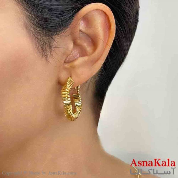 گوشواره دخترانه مینیمال حلقه ای پیچ فشن رنگ طلایی کد GSH151711W