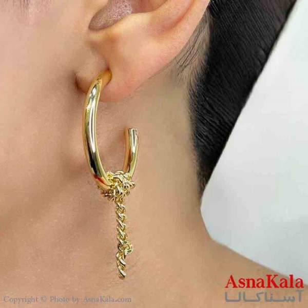 گوشواره دخترانه مینیمال حلقه و زنجیر فشن رنگ طلایی کد GSH151712W