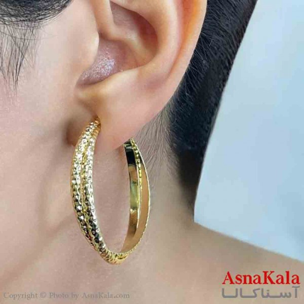 گوشواره دخترانه مینیمال حلقه ای شنی فشن رنگ طلایی کد GSH151714W