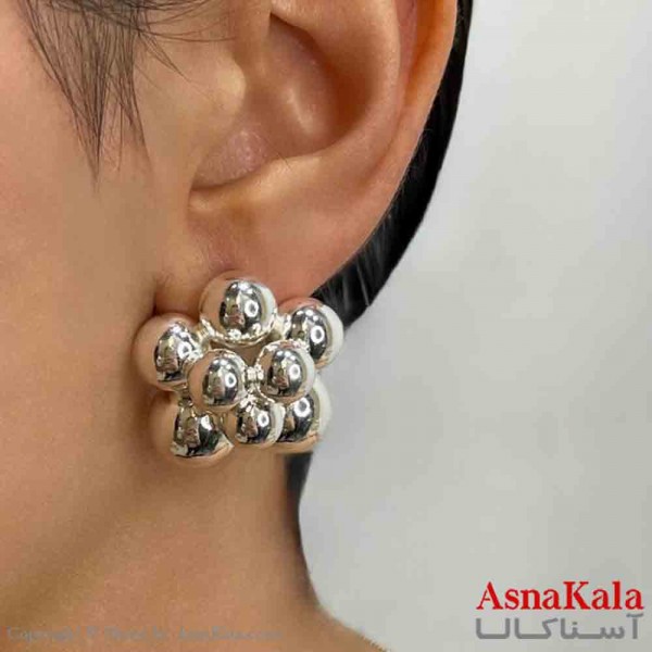 گوشواره دخترانه مینیمال گل فشن رنگ نقره ای کد GSH151717W
