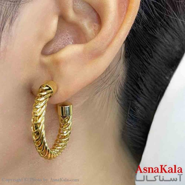 گوشواره دخترانه مینیمال حلقه ای توری فشن رنگ طلایی کد GSH151718W