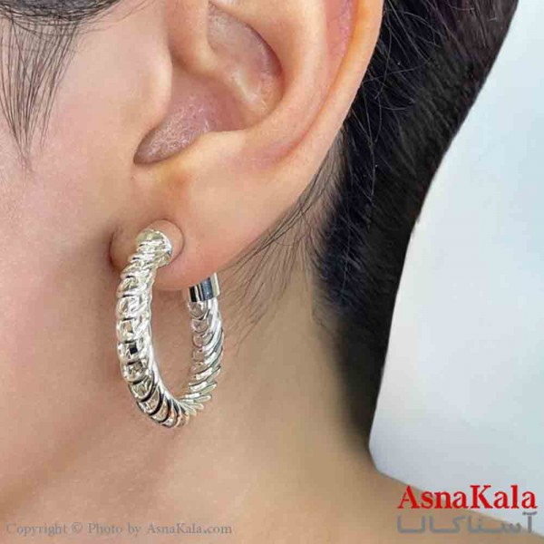 گوشواره دخترانه مینیمال حلقه ای توری فشن رنگ نقره ای کد GSH151719W
