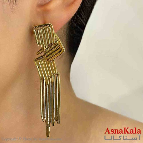 گوشواره دخترانه مینیمال طرح شکسته خطی فشن رنگ طلایی کد GSH151722W