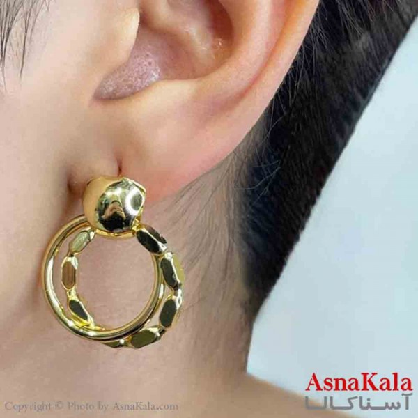 گوشواره دخترانه مینیمال طرح دو حلقه دایره فشن رنگ طلایی کد GSH151736W