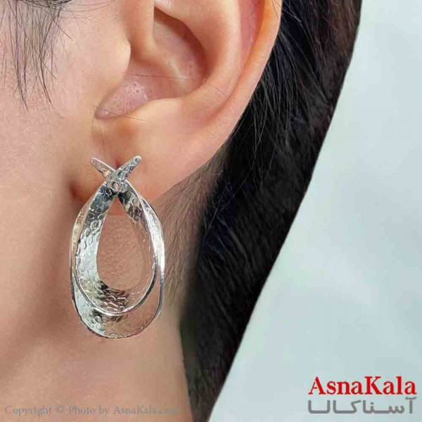 گوشواره دخترانه مینیمال طرح قطره فشن رنگ نقره ای کد GSH151747W