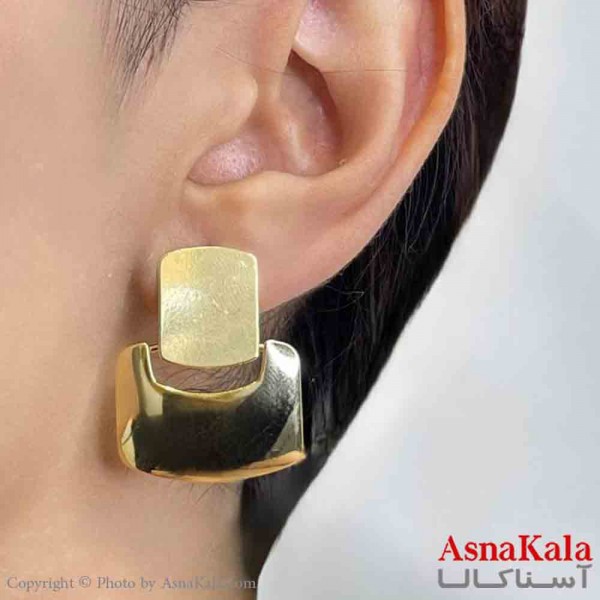گوشواره دخترانه مینیمال طرح مستطیل آینه ای فشن رنگ طلایی کد GSH151753W