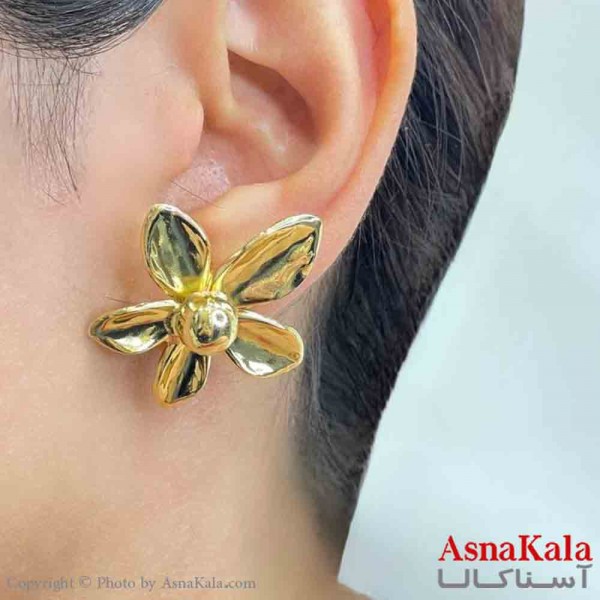 گوشواره دخترانه مینیمال طرح گل آینه ای فشن رنگ طلایی کد GSH151756W