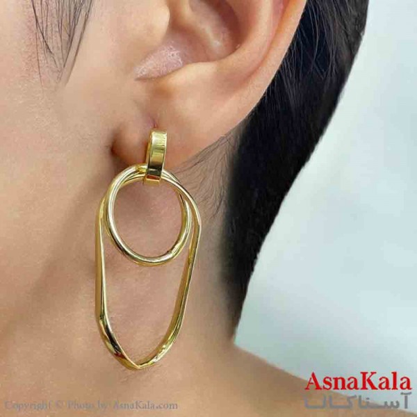 گوشواره دخترانه مینیمال طرح دایره و بیضی فشن رنگ طلایی کد GSH151757W