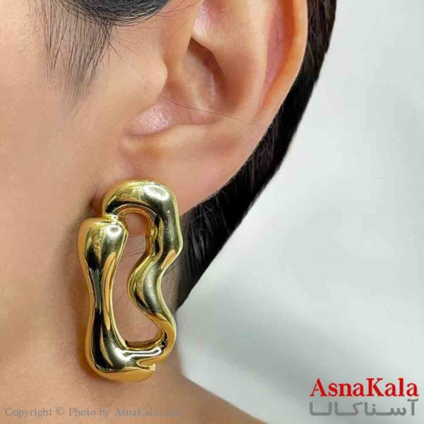 گوشواره دخترانه مینیمال طرح مستطیل برجسته فشن رنگ طلایی کد GSH151758W