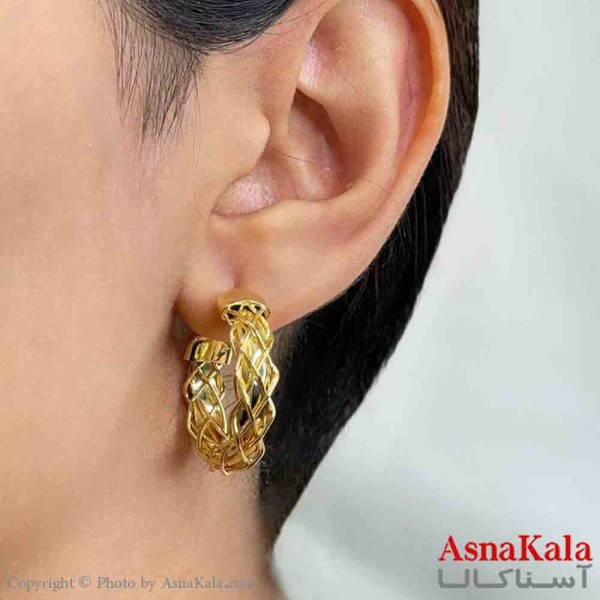 گوشواره دخترانه مینیمال طرح حلقه حصیری فشن رنگ طلایی کد GSH151759W