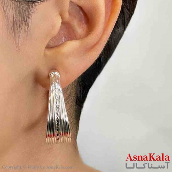 گوشواره دخترانه مینیمال طرح حلقه آینه ای فشن رنگ نقره ای کد GSH151764W