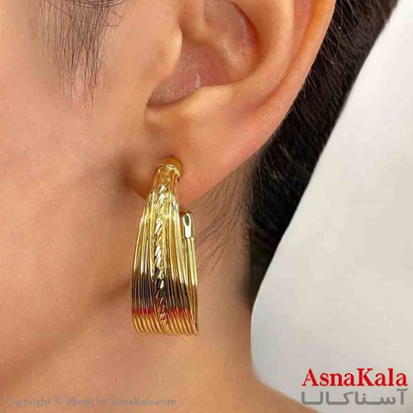 گوشواره دخترانه مینیمال طرح حلقه آینه ای فشن رنگ طلایی کد GSH151765W