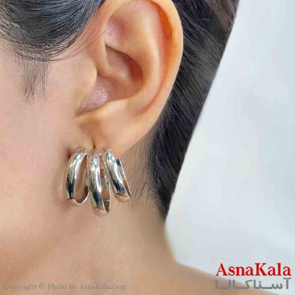 گوشواره دخترانه مینیمال طرح سه حلقه ریز فشن رنگ نقره ای کد GSH151768W