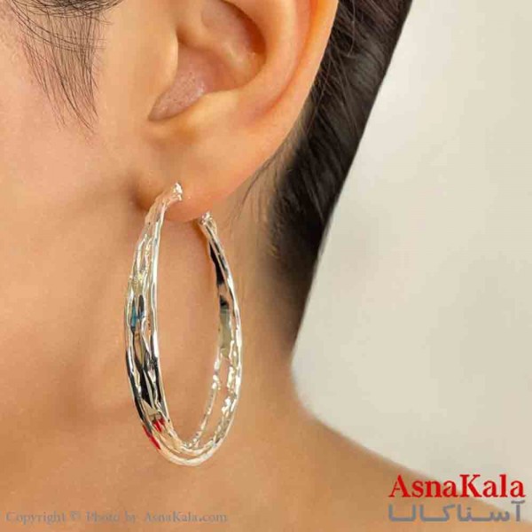 گوشواره دخترانه مینیمال طرح چندحلقه ریز فشن رنگ نقره ای کد GSH151772W